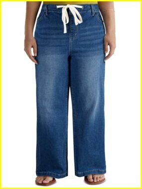 Plus Size Wide Leg Jeans with Pockets Stretchy Denim